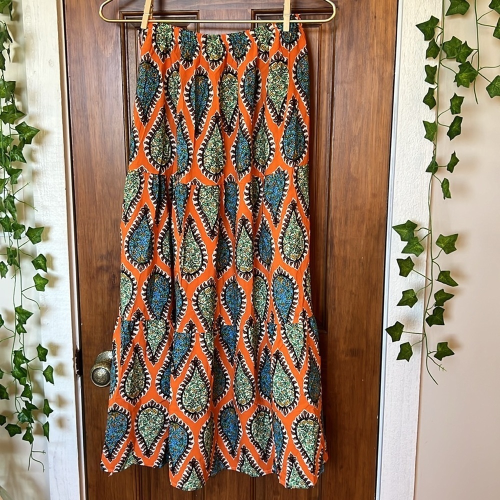 Paisley Boho Patterned Tiered Maxi Skirt | S - Picture 2 of 7